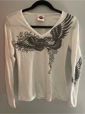 Harley-Davidson Women's Long Sleeve White Xs Lynchburg VA Shirt Rhinestone Back